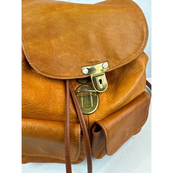 Vintage Italian Leather Backpack Brass Hardware Lots of Pockets Drawstring - Picture 2 of 16